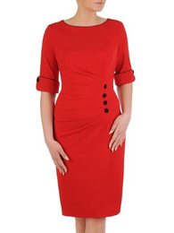 Sukienka wyszczuplająca, czerwona kreacja z kontrastowymi wstawkami 20565.