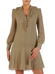 Lekka sukienka z ozdobnego szyfonu, stylowa kreacja z żabotem 21083