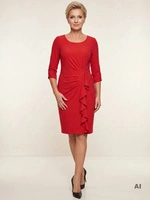 Czerwona sukienka wieczorowa na andrzejki i sylwestra – prosty fason z brokatem i falbaną 40951