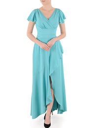 Sukienka na wesele, elegancka, długa o asymetrycznym kroju w turkusowym kolorze 38269