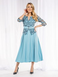 Elegancka sukienka z baskinką w kolorze turkusowym 37662
