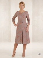 Elegancka sukienka rozkloszowana midi w kwiaty – wysmuklające przeszycia i pasek w talii 24564