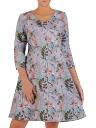 Trapezowa sukienka damska, jesienna kreacja w roślinny wzór 21924