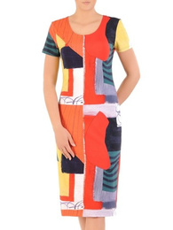 Sukienka z bawełny, prosta kreacja w kolorowe wzory 30082