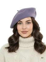 Jasnofioletowy beret wełniany – elegancki dodatek w paryskim stylu z antenką, idealny do płaszcza 40893