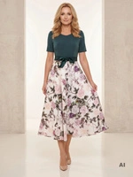 Elegancka butelkowa sukienka maxi rozkloszowana w kwiaty – kobiecy fason modelujący sylwetkę 33340