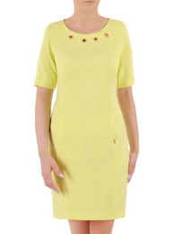 Wizytowa sukienka damska, limonkowa kreacja z ozdobnym dekoltem 36156