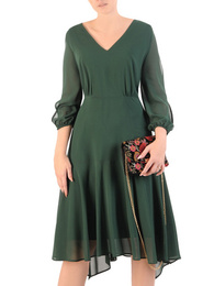 Zielona sukienka damska z asymetrycznym dołem 34428