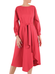 Sukienka damska, czerwona kreacja wizytowa z ozdobnie rozciętymi rękawami 38070