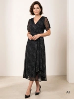 Elegancka czarna sukienka rozkloszowana maxi – zwiewny szyfon ze srebrnym zdobieniem na andrzejki 38643