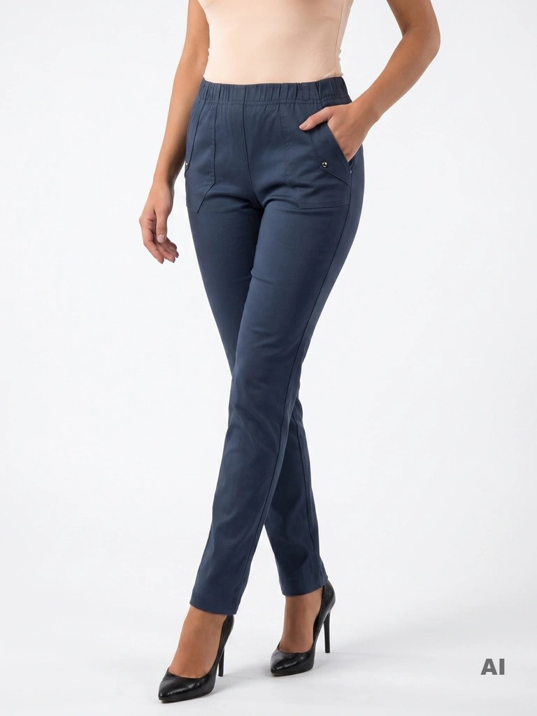 Eleganckie spodnie plus size granatowo-grafitowe z wysokim stanem – wysmuklający krój zapewniający wygodę 35362