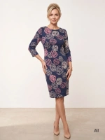 Elegancka sukienka damska w kwiaty o prostym kroju – wygodny fason midi wysmuklający sylwetkę 42215
