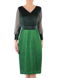 Zielona sukienka z brokatowym zdobieniem i tiulowymi rękawami 35044