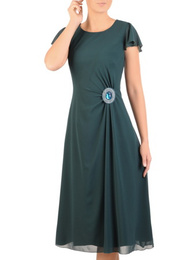 Zielona sukienka z szyfonu, kreacja z wyszczuplającymi marszczeniami 31103