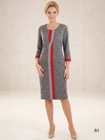 Elegancka szara sukienka do pracy o prostym fasonie – kontrastowe wstawki wysmuklające figurę 31266