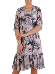 Dzianinowa sukienka z szyfonowymi rękawkami i falbanami 25734