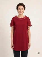 Elegancka bordowa tunika z golfem – prosty fason z dwuwarstwowym wykończeniem 39554