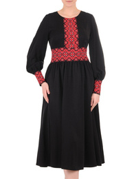 Czarna sukienka z ozdobnymi, czerwonym wzorem 35189