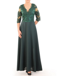 Sukienka koktajlowa maksi, zielona kreacja z koronkową górą 30727