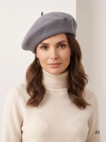 Elegancki beret damski stalowy z wełny merynosa – klasyczny fason francuski z antenką na jesień i zimę 40865
