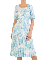Sukienka w kwiaty, wiosenna kreacja z plisowaną spódnicą 33625
