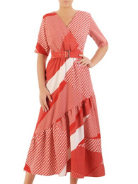 Czerwona sukienka midi z kopertowym dekoltem 33085