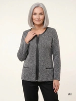 Elegancki szary sweter damski rozpinany na suwak – prosty fason z kieszeniami na chłodne dni 38976
