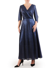 Połyskująca sukienka midi, elegancka kreacja z rozcięciem 34420