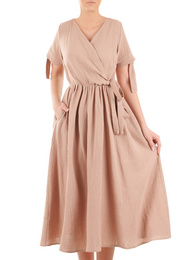 Bawełniana sukienka z wiązaniem i gumką w pasie 35622