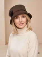 Elegancki kapelusz damski cloche w kolorze ciemnego brązu – ciepła ochrona przed chłodem z regulacją 42361