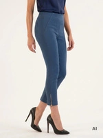 Eleganckie niebieskie spodnie damskie na gumce – dopasowany fason ze stylowymi suwakami 34875