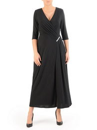 Czarna sukienka maxi, elegancka kreacja z rozcięciem 34636
