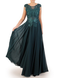 Sylwestrowa sukienka, zielona kreacja z koronki i szyfonu 24056