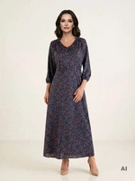 Elegancka sukienka maxi w morski print z ozdobną stójką – podkreślająca figurę na lato 22381