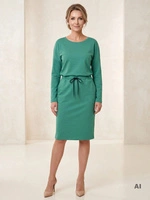 Zielona sukienka midi z długim rękawem – prosty fason ze ściągaczem i kieszeniami 40695