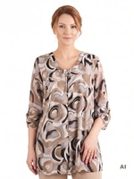 Elegancka tunika plus size w odcieniach beżu z imitacją szyfonowej narzutki – luźny krój z rękawem 3/4 dla komfortu 41083