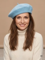 Błękitny beret damski z antenką – francuski szyk pięknie rozświetlający cerę 40857