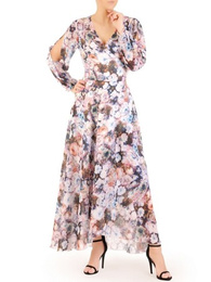 Rozkloszowana sukienka maxi, kopertowa kreacja z szyfonu 29993