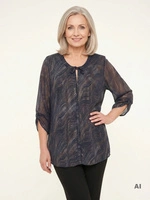 Elegancka granatowa tunika z połyskującym wzorem – idealna na letnie wieczory i spotkania 39573