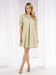 Sukienka z koronkowym karczkiem, wizytowa kreacja w modnym fasonie 37708