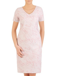 Prosta, żakardowa sukienka w kolorze pudrowego różu 29064
