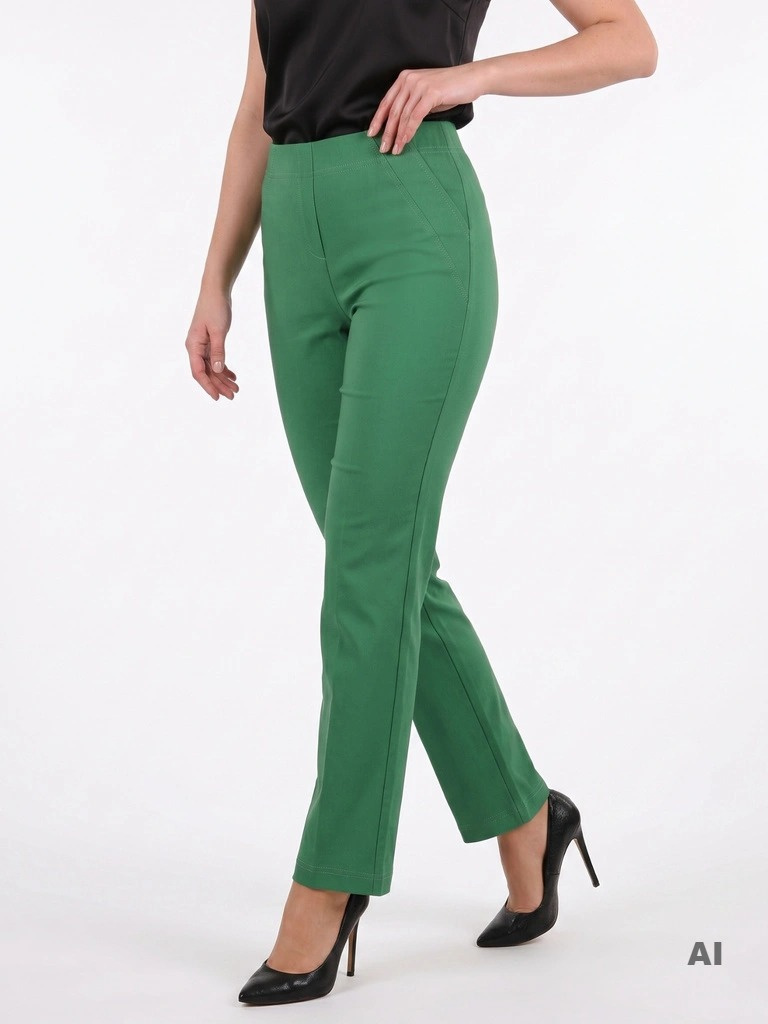 Zielone spodnie damskie z prostą nogawką i wygodną gumką w pasie – eleganckie plus size do pracy i na co dzień 37556