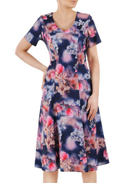 Sukienka z tkaniny, rozkloszowana kreacja w kwiatowym wzorze 35791