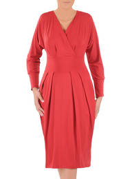 Czerwona sukienka midi z kieszeniami 36550