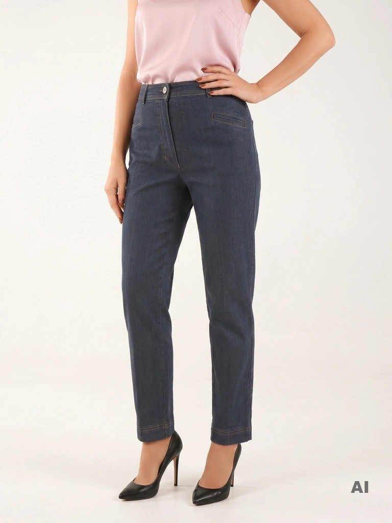Ciemnogranatowe jeansy z wysokim stanem – prosta nogawka pięknie modelująca sylwetkę plus size 29134