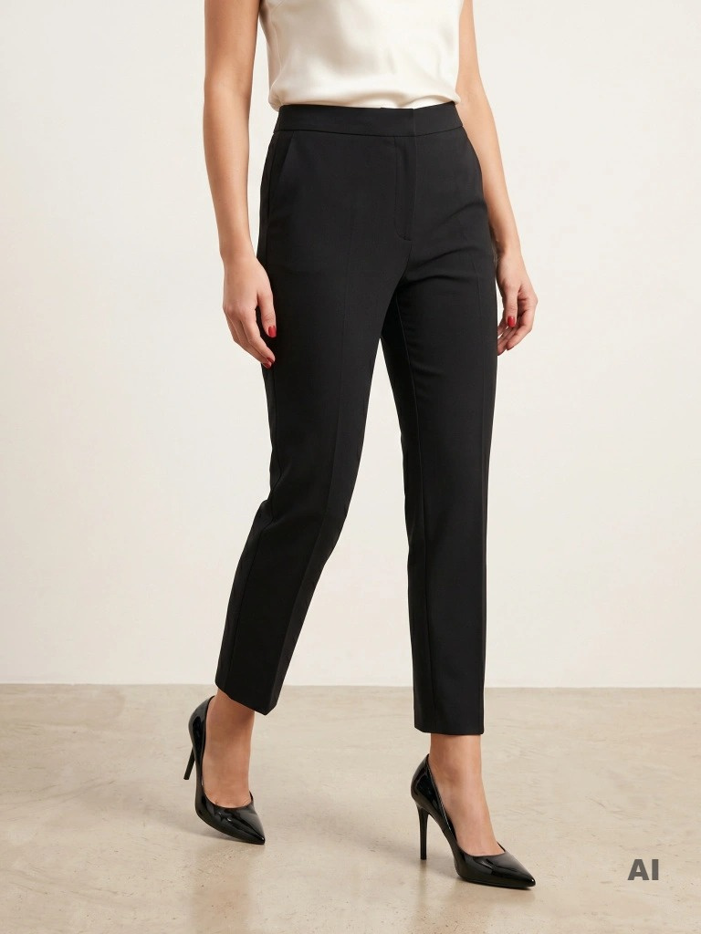Czarne eleganckie spodnie cygaretki w kant – wyszczuplający fason plus size z wygodną gumą w pasie 18744