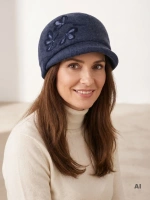 Czapka damska kaszkiet w kwiatowy wzór – elegancki dodatek z regulacją obwodu na jesień i zimę 42400