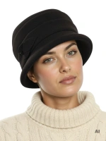 Elegancki kapelusz cloche czarny z ozdobną wstawką – modny model damski z krótkim rondem i regulacją obwodu 40911