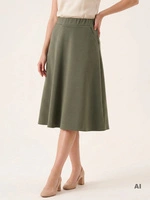 Elegancka khaki spódnica midi trapezowa z kieszeniami – wysmuklająca sylwetkę, z wygodną gumką w pasie 39474