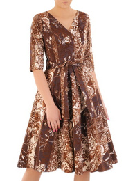 Brązowa, rozkloszowana sukienka z wiązaniem w pasie 33003